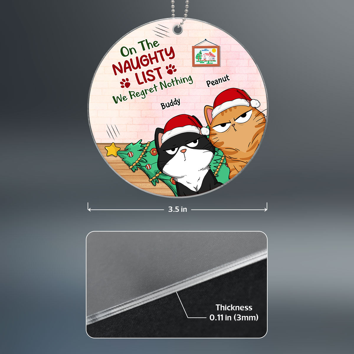 Funny Expression Cats On The Naughty List Personalized Acrylic Ornament