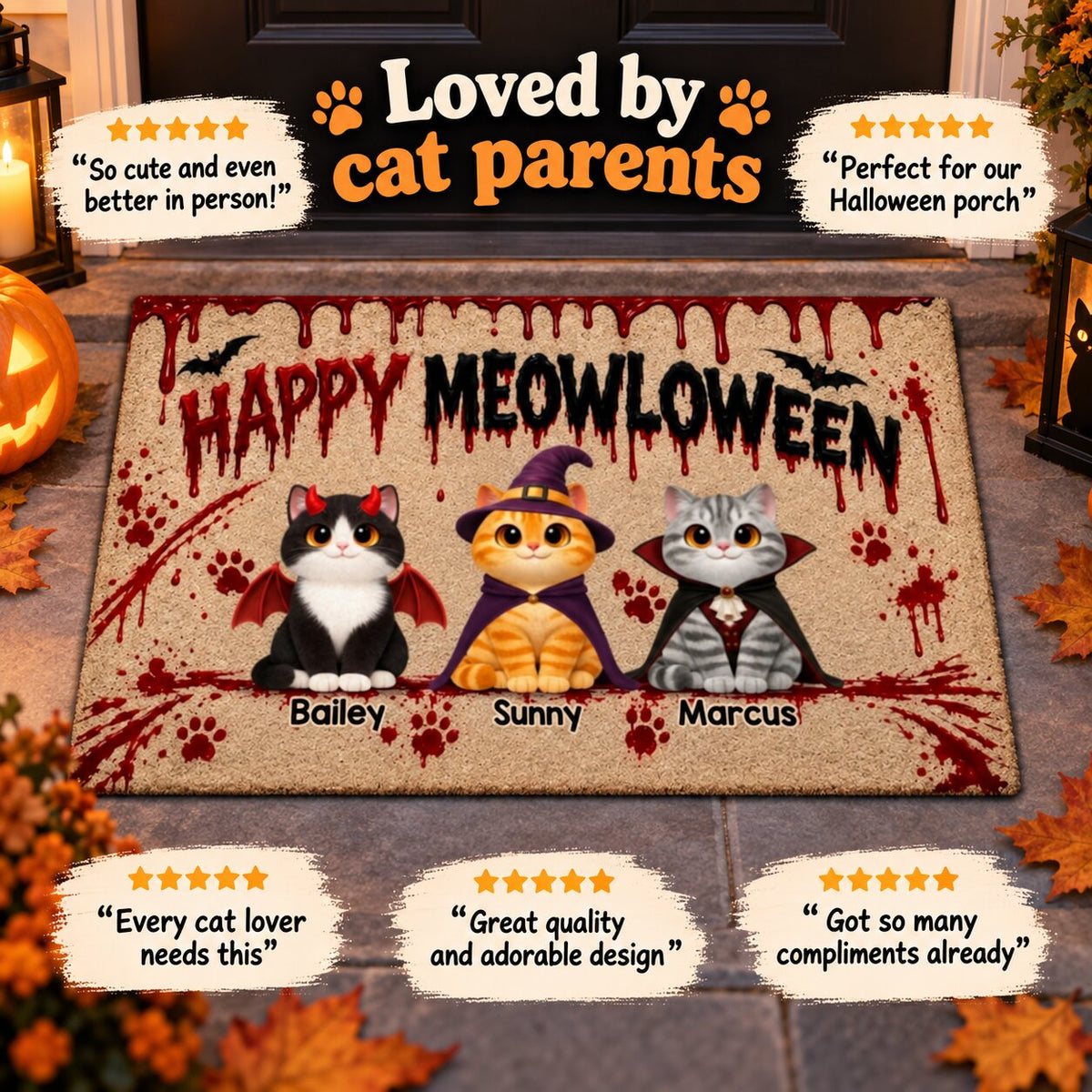 Halloween Horror Theme Beware Of Little Meownsters Cats - Personalized Doormat - Halloween Decor For Cat Lovers