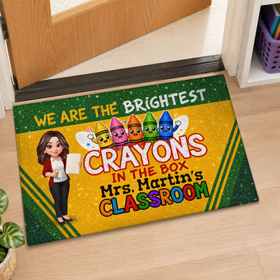 Teacher Students Brightest Colors The Box  Faux Glitter Effect - Personalized Doormat - Back To School Gift For Teacher, Classroom Decor