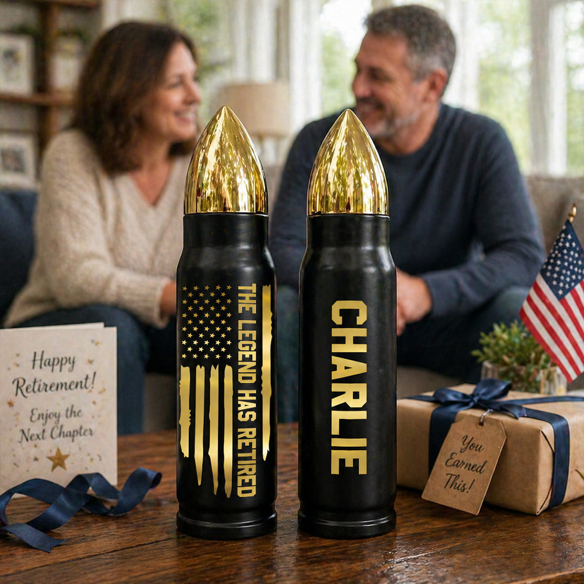 The Legend Has Retired Custom Name - Personalized Bullet Tumbler - United States 250th Anniversary Keepsake For Veterans, Retirement Gifts Patriotic