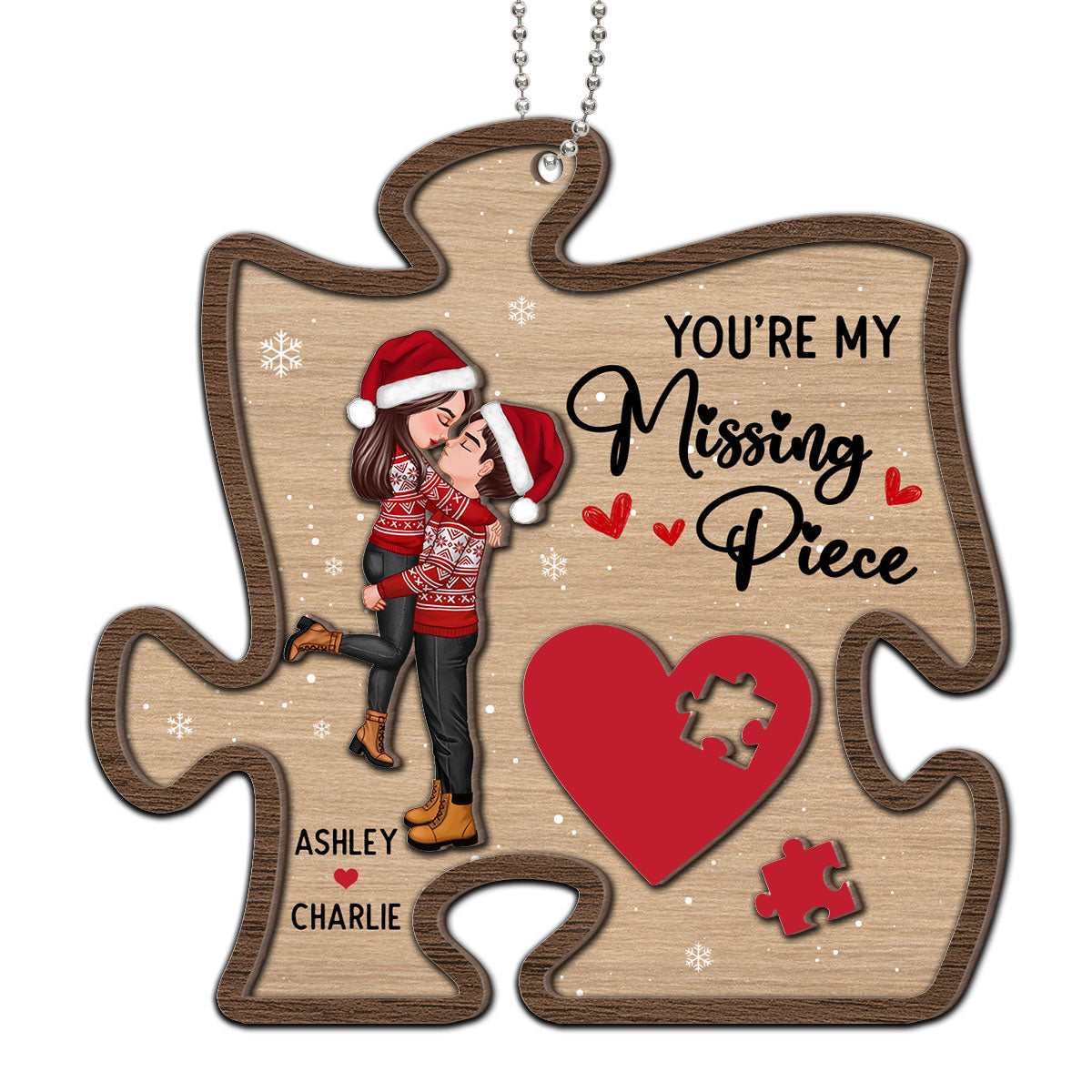 My Missing Piece Couple Hugging Kissing Christmas Personalized 2-Layer Wooden Ornament