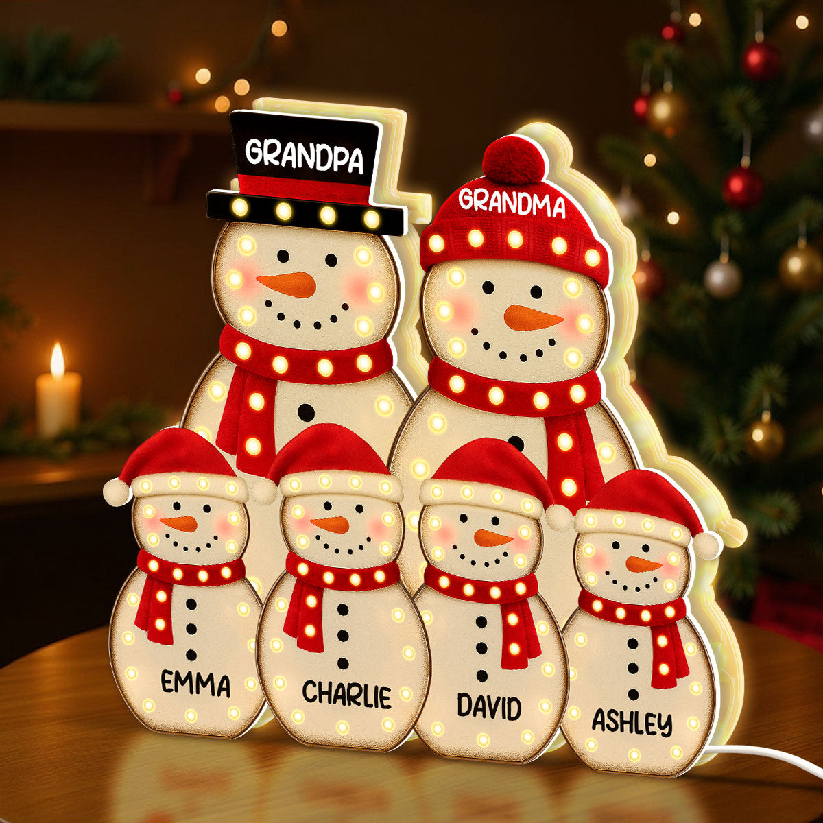 Snowman Family Marquee Effect Personalized LED Light Box, Christmas Gift Decoration
