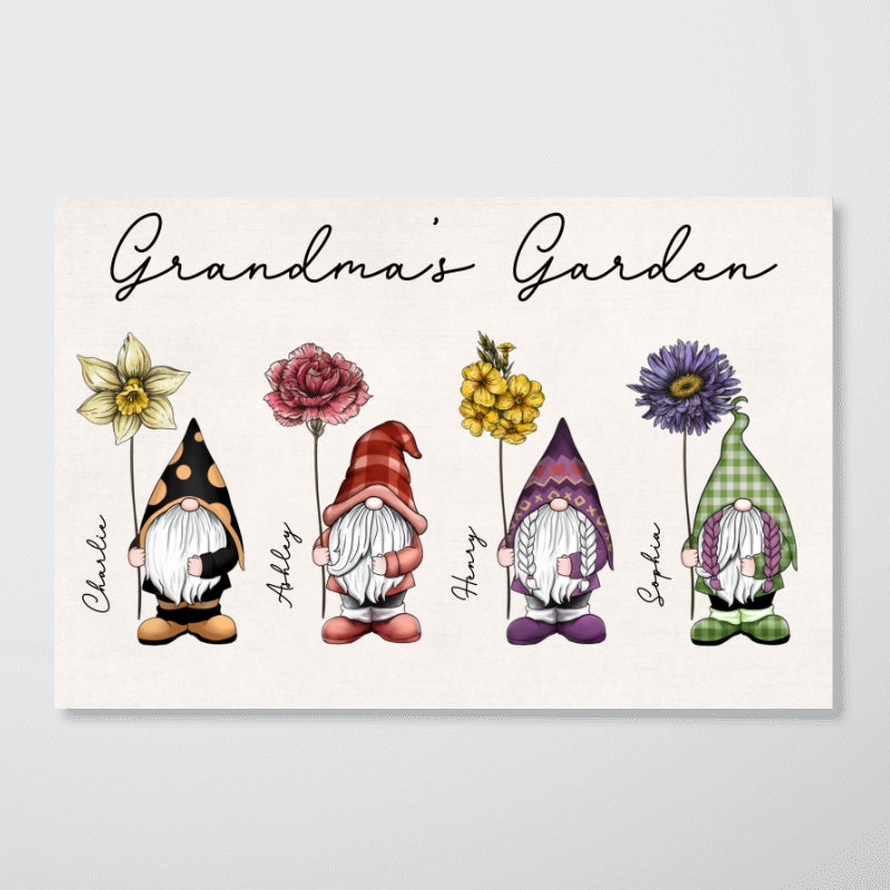 Grandma‘s Garden Beautiful Vintage Birth Flowers Cute Custom Gnomes Personalized Horizontal Poster
