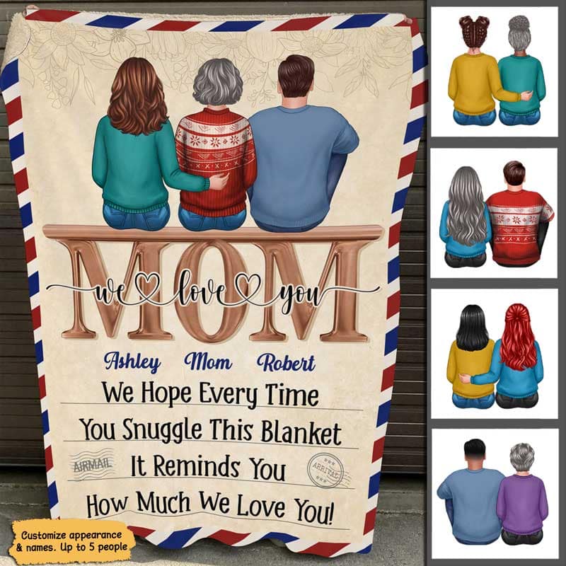 Mom Children Sitting On Word Postcard Frame Gift For Mom Personalized Blanket