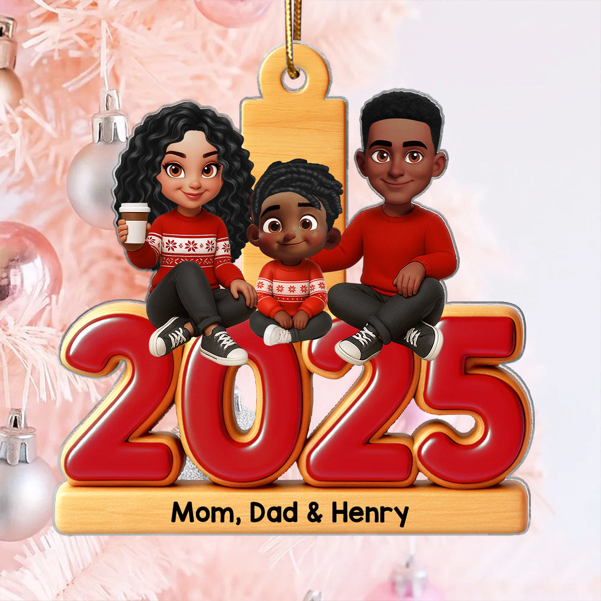 Family Sitting 2025 Personalized Acrylic Ornament, Christmas Decor for Family