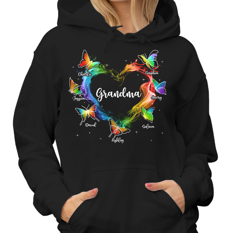 Grandma Mom Colorful Smoke Heart Butterflies Personalized Shirt