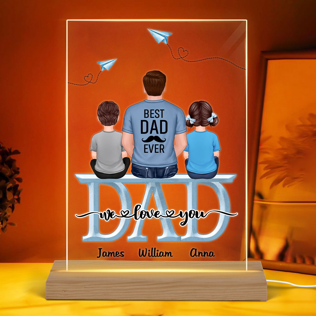 Dad Grandpa And Kids On Text Personalized Acrylic LED Night Light