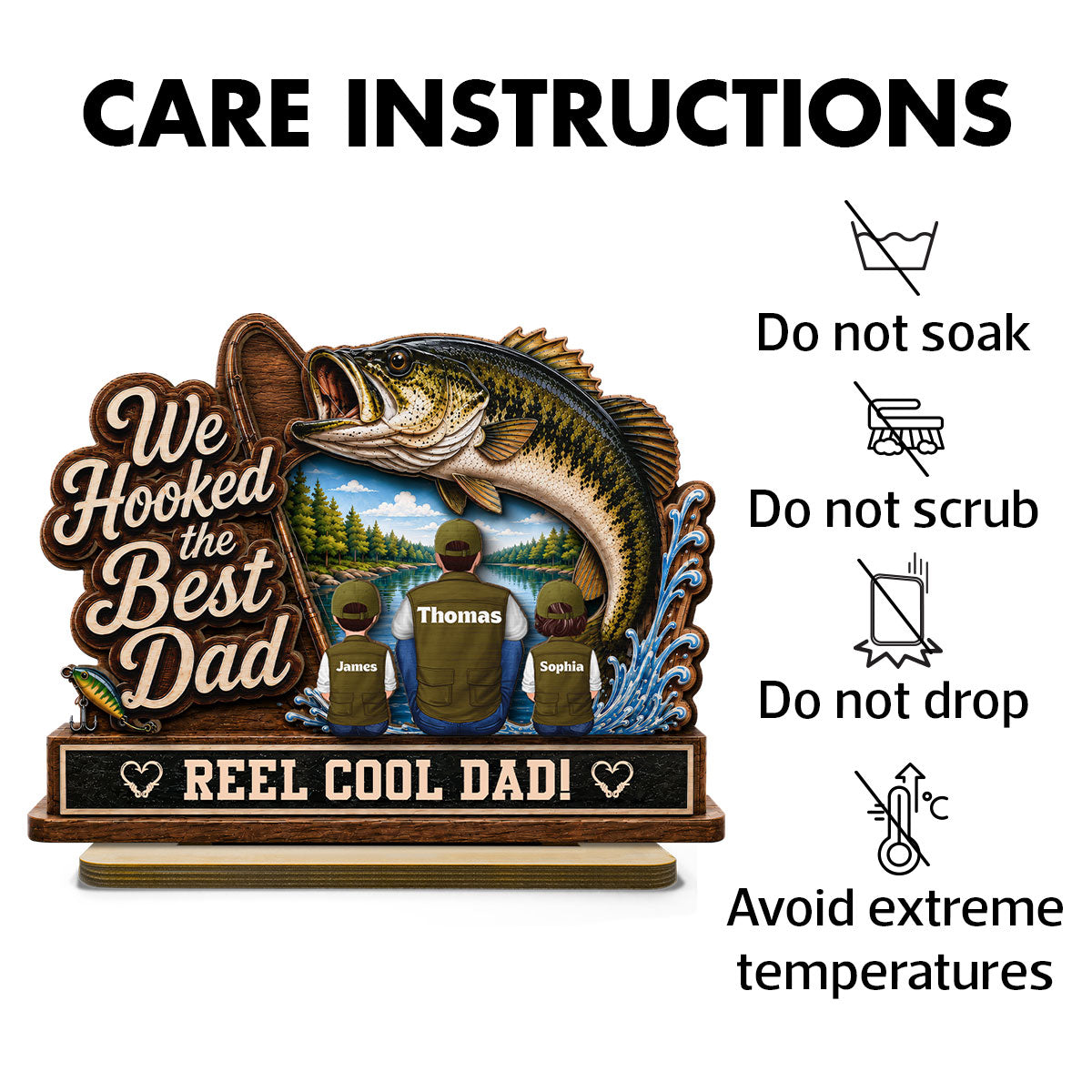 We Hooked The Best Dad Grandpa Back View 2D Flat - Personalized 2-Layered Wooden Plaque - Father's Day Gift For Fishing Lovers