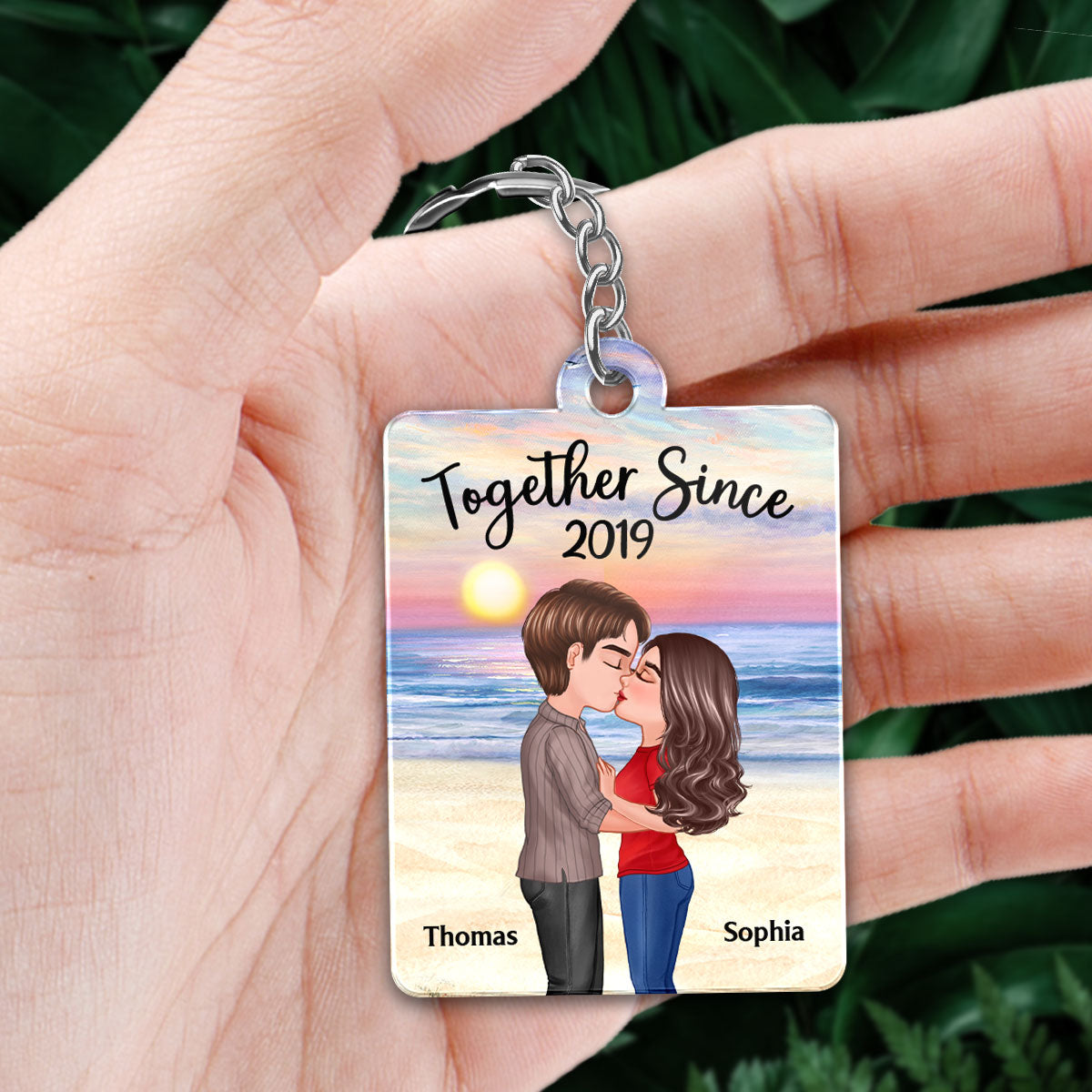 Beach Landscape Doll Couple Kissing Favorite Song Scannable QR Code Personalized Acrylic Keychain