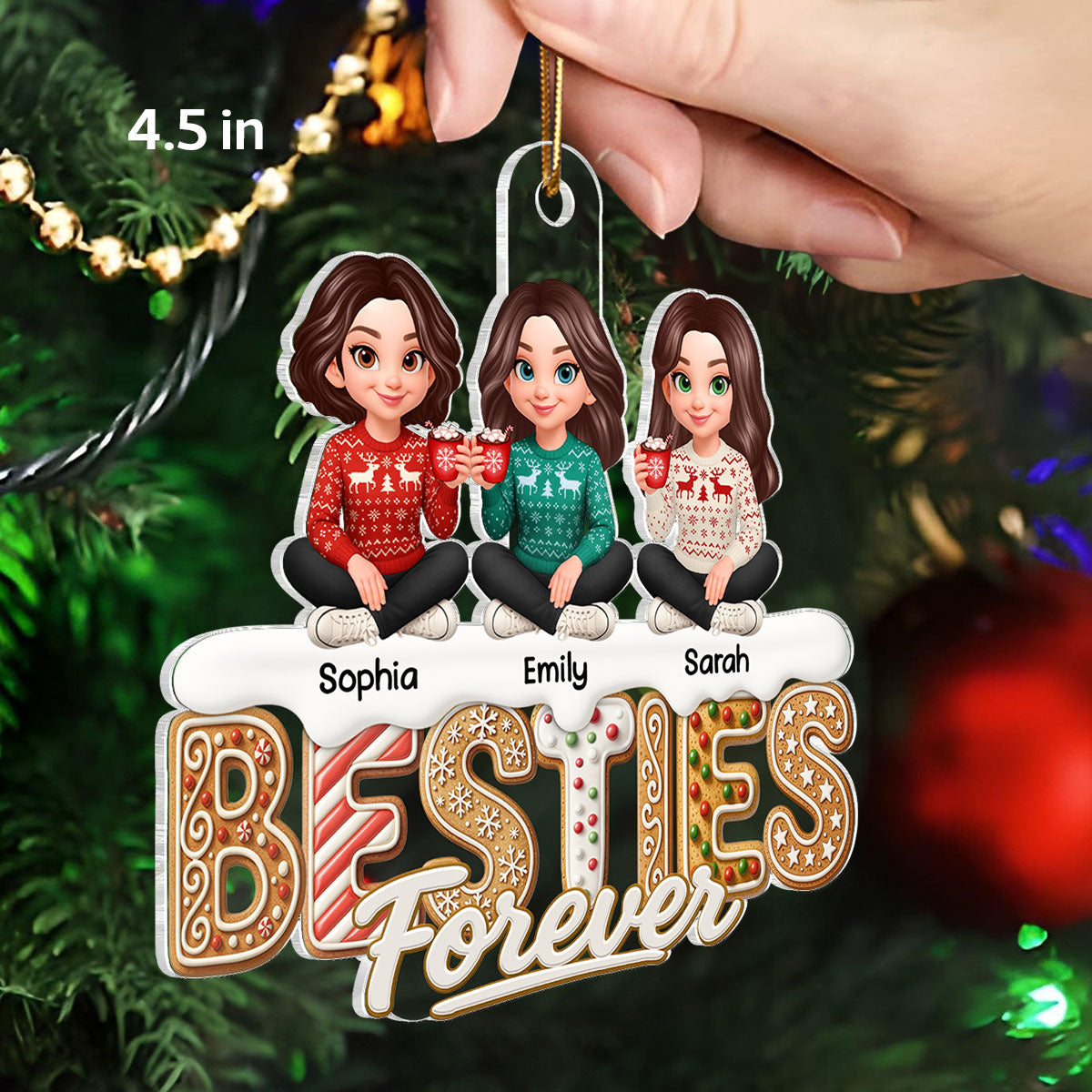 3D Effect Gingerbread Besties Forever - Personalized Acrylic Ornament - Gift For Besties
