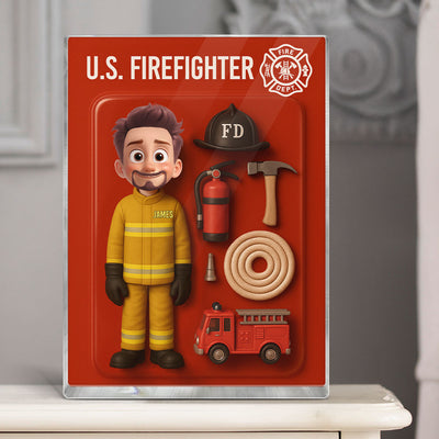 3D Effect Cartoon Funny Style Firefighter Custom Figure Personalized Flat Rectangle Acrylic Block