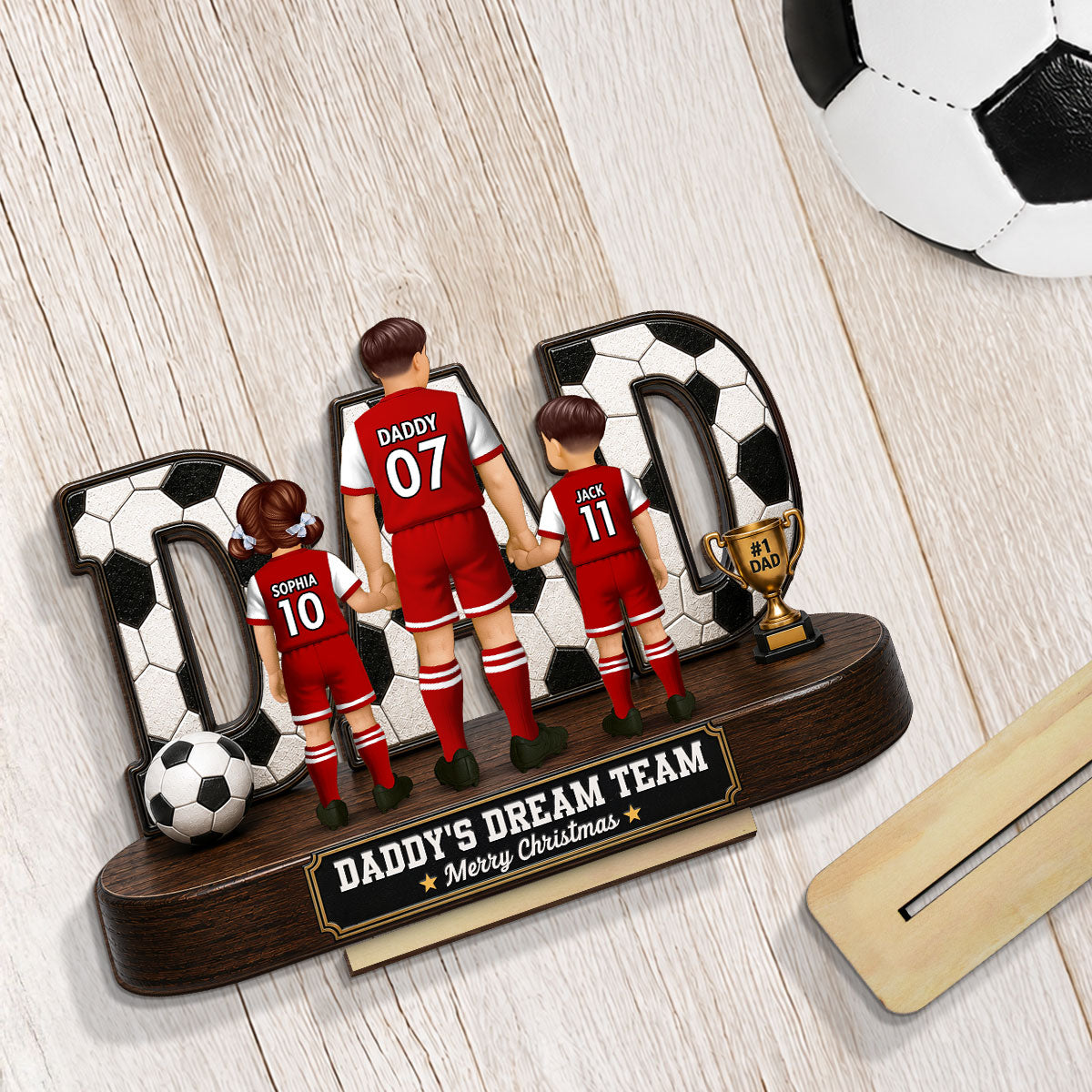 Soccer Dad Legend We Scored The Best Dad Back View - Personalized 2-Layered Wooden Plaque - Christmas Gift For Dad, Husband, Soccer Lovers