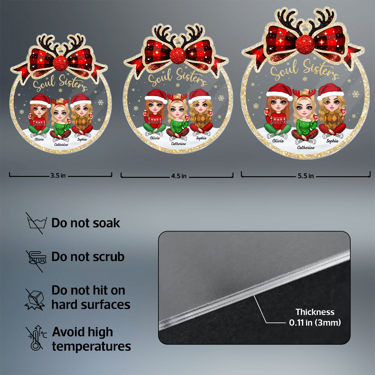 Lovely Besties Christmas Bow Personalized Acrylic Ornament, Christmas Gift For Best Friends
