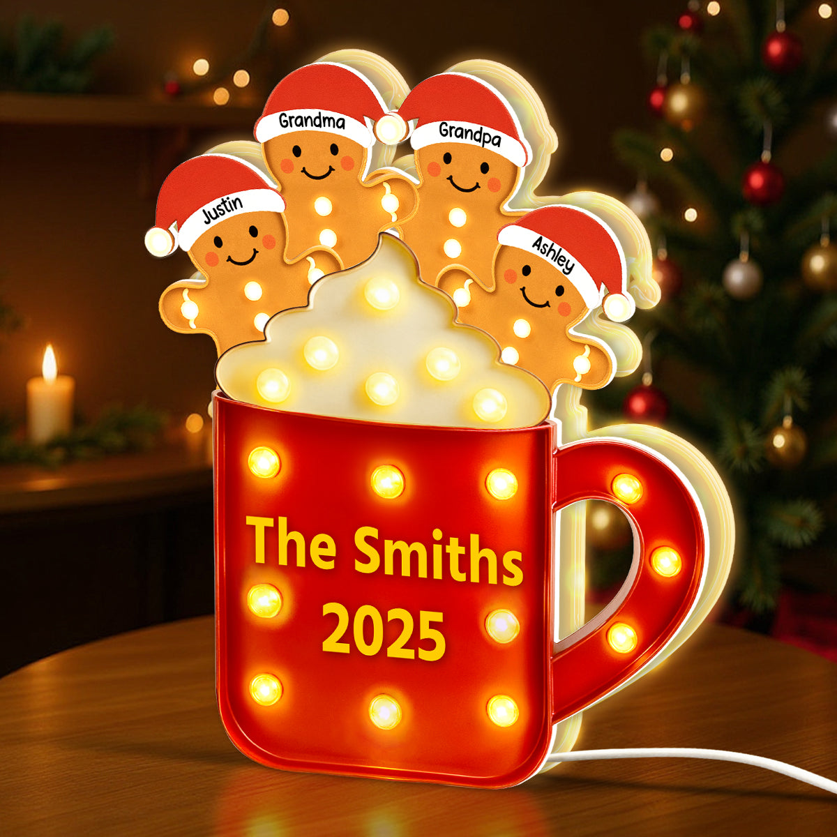 Personalized Gingerbread Christmas LED Light Box 2025