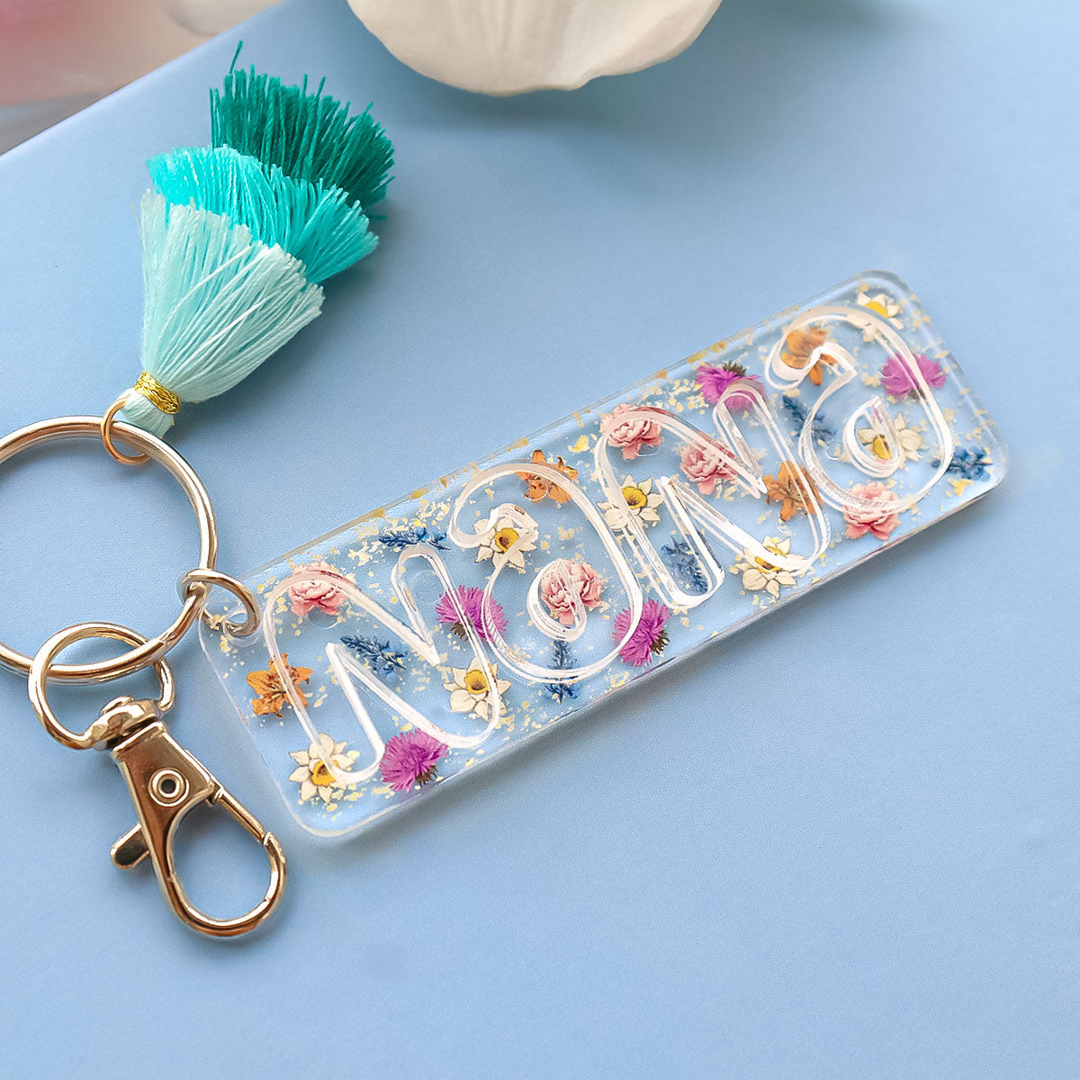 Grandma Mom Birth Month Flowers Personalized 2-Layer Acrylic Keychain