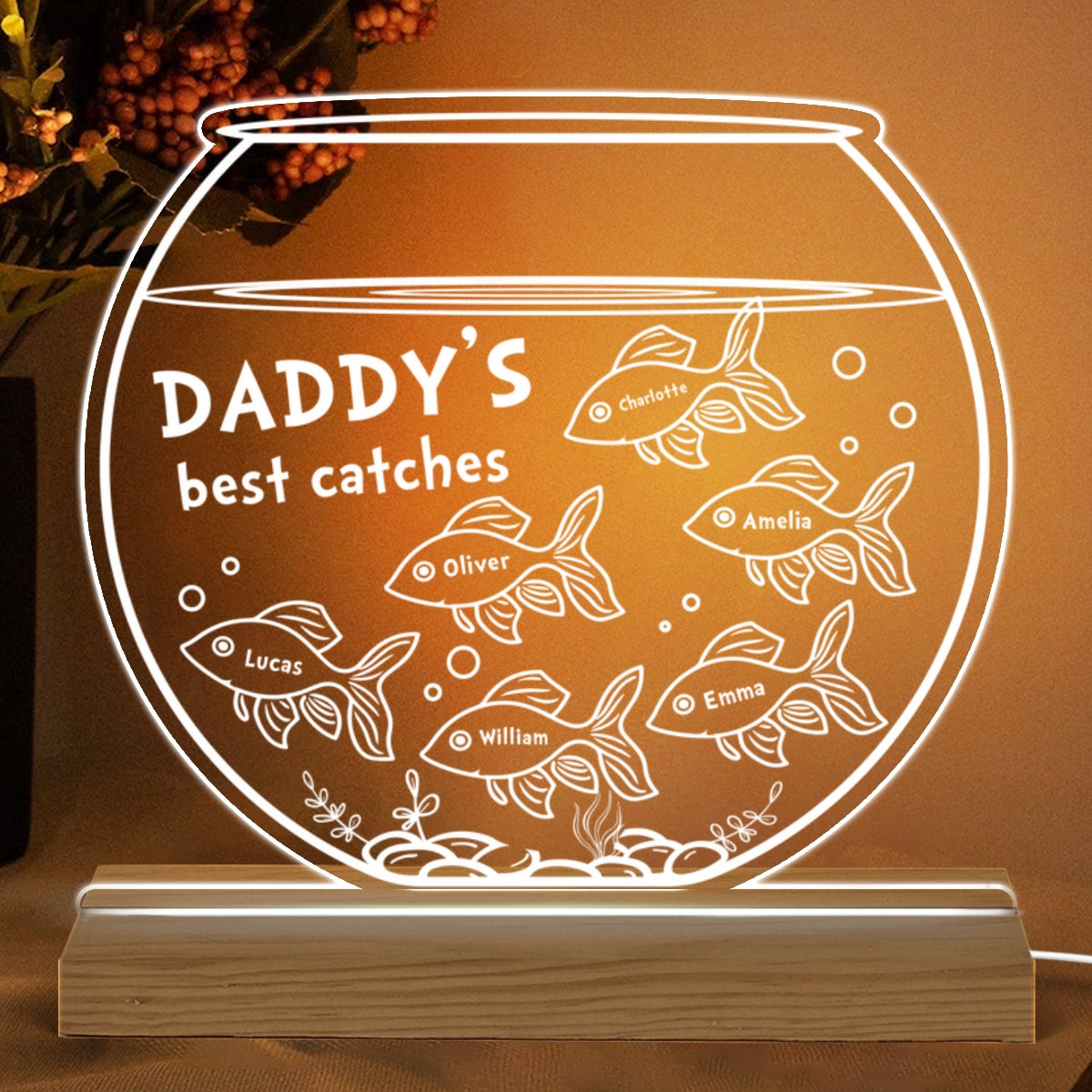 Daddy Granda Best Catch Fishing Personalized Custom Shape Warm LED Night Light