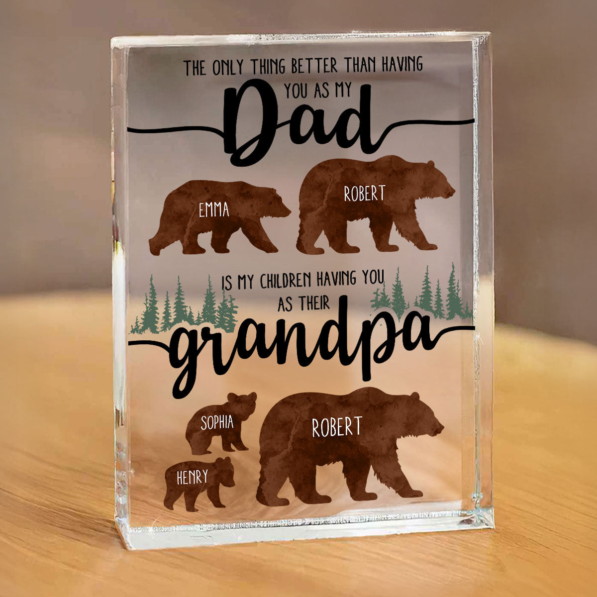 Papa Bear And Kids The Only Thing Better Than Personalized Acrylic Block, Father Day's gift for Dad