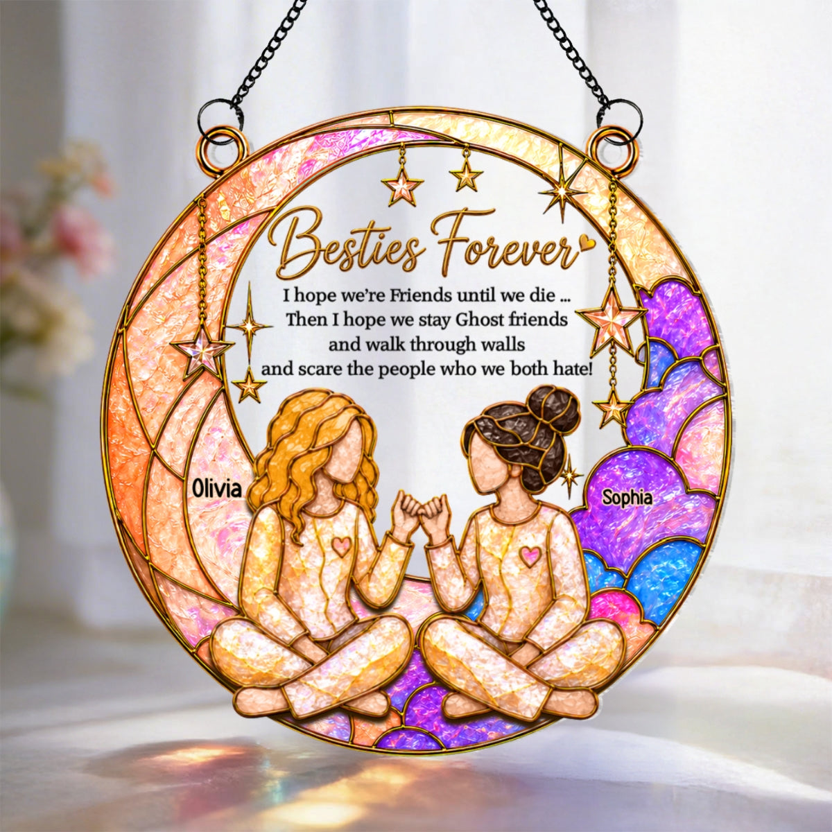 Besties Forever Pinky Promise Moon Theme - Personalized Acrylic Suncatcher - Friendship Keepsake For Best Friends