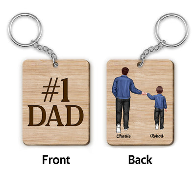 Dad Grandpa Kids Punch Hands Personalized Wooden Keychain
