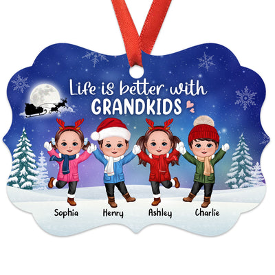 Life Better With Grandkids Happy Doll Kids In Snow Night Personalized Christmas Ornament