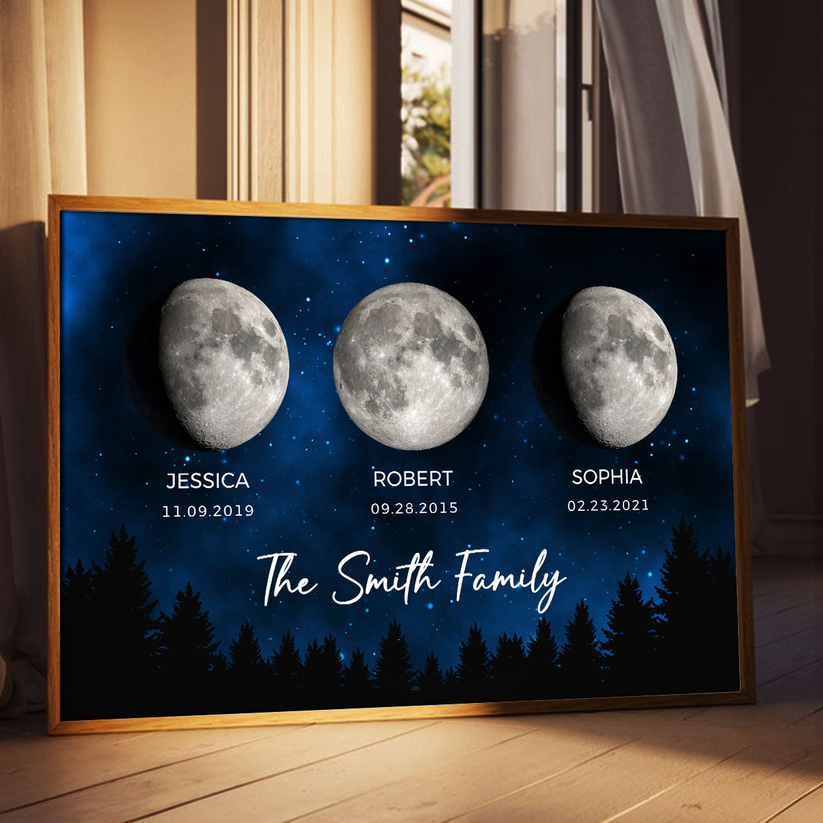 Family Members Custom Birthday Moon Phase Personalized Poster, Birthday Gift, Gift, Father's Day Gift, Anniversary Gift, Wedding Gift, Housewarming Gift