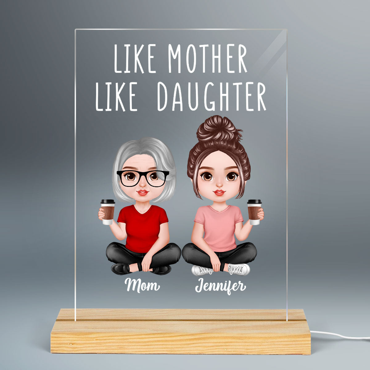 Realistic Doll Like Mother Like Daughter Personalized Rectangle Acrylic LED Night Light