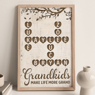 Grandkids Make Life Grand Heart Crossword Art Puzzle Personalized Poster