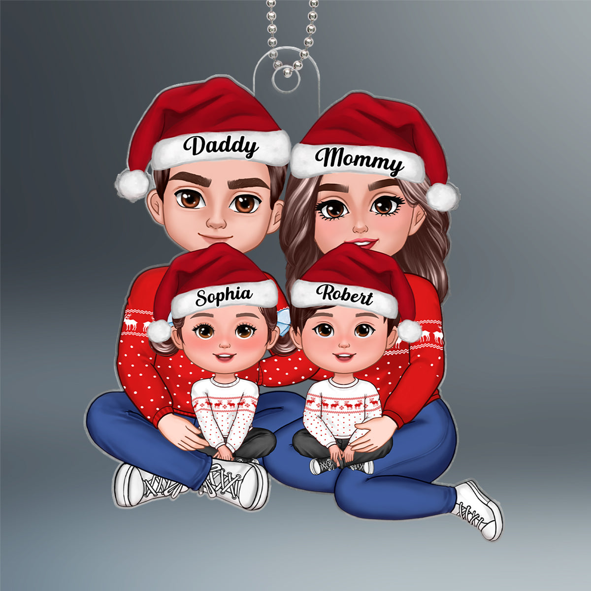 Happy Family Happy Face Sitting Hugging Personalized Acrylic Ornament