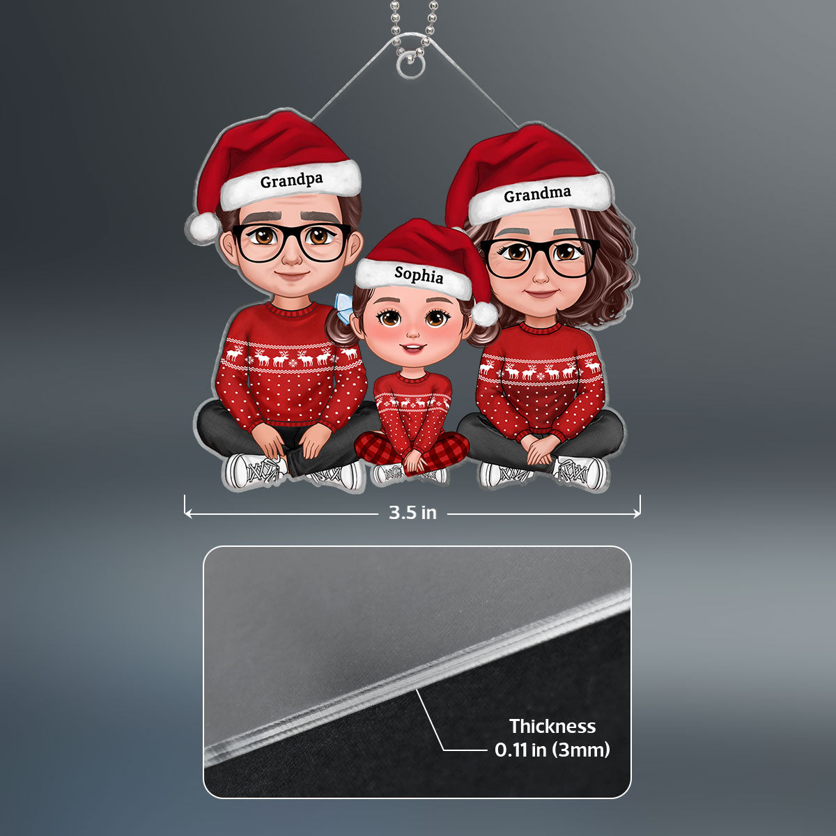 Cute Grandma Grandpa Grandkid Crossed Legs Personalized Acrylic Ornament