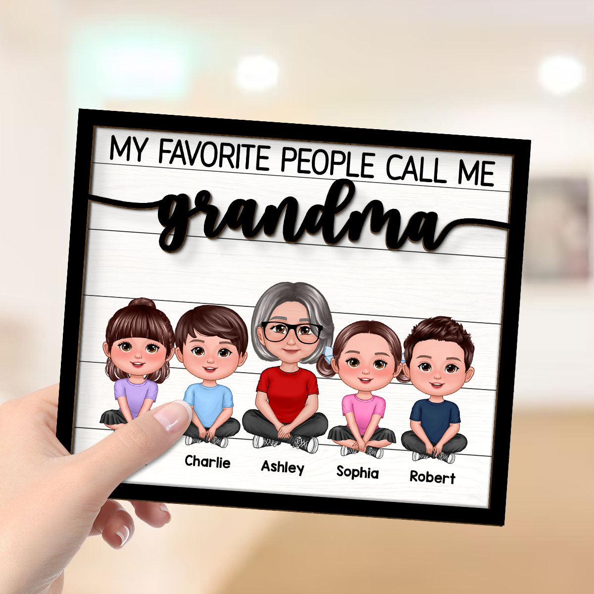 Grandma Grandkids Sitting My Favorite People Call Me Grandma Personalized 2-Layer Wooden Plaque