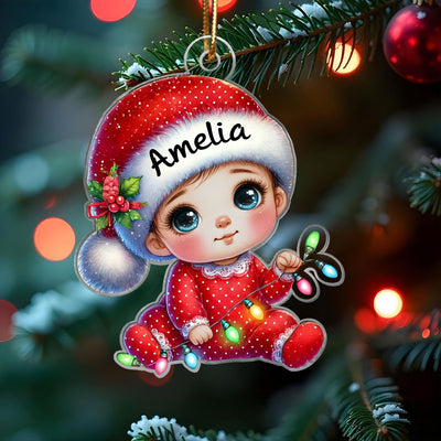 Cute Baby Sitting Personalized Acrylic Custom Shaped Ornament, Baby's First Christmas Keepsake for New Mom New Dad