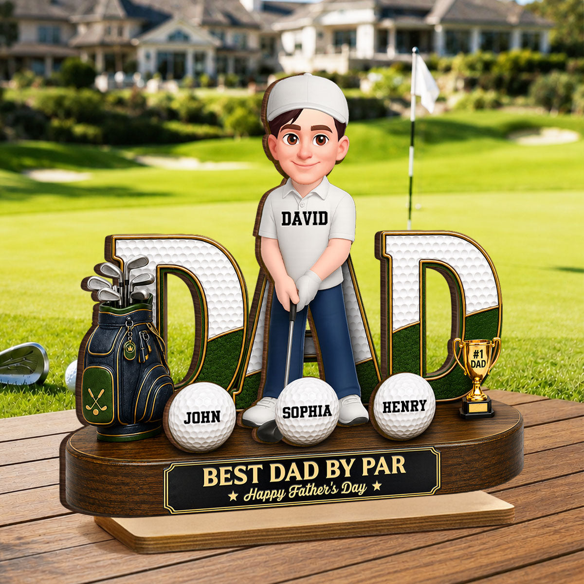 Golf Dad Legend Best Dad By Par - Personalized 2-Layered Wooden Plaque - Father's Day Gift For Dad