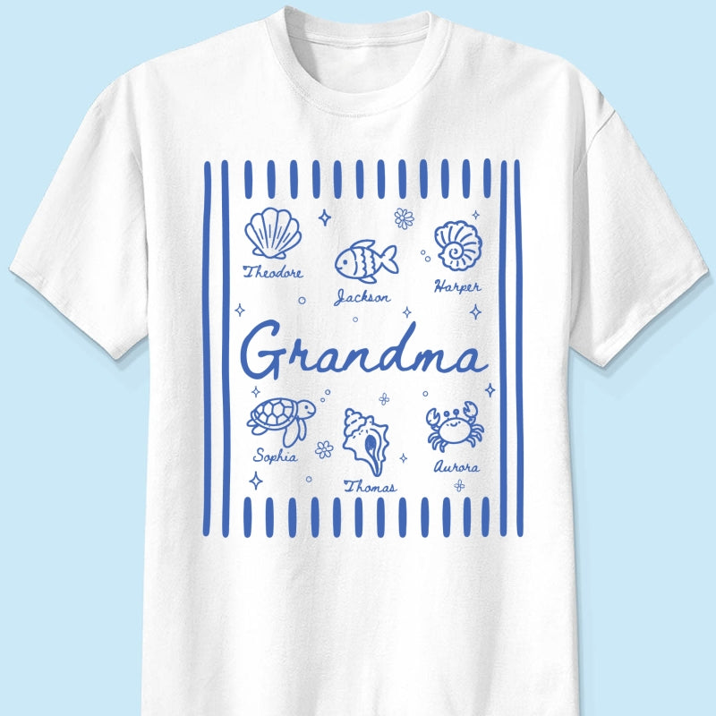 Blue Retro Summer Grandma Mom - Personalized Shirt