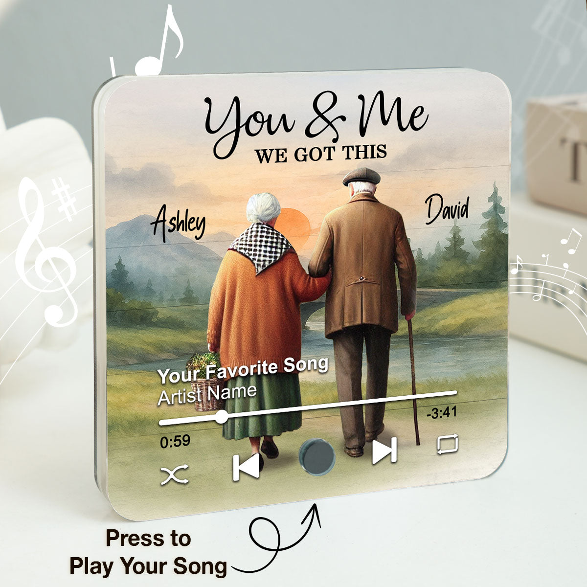 Eternal Love Couple Growing Old Together Mountain Landscape Personalized Music Fridge Magnet