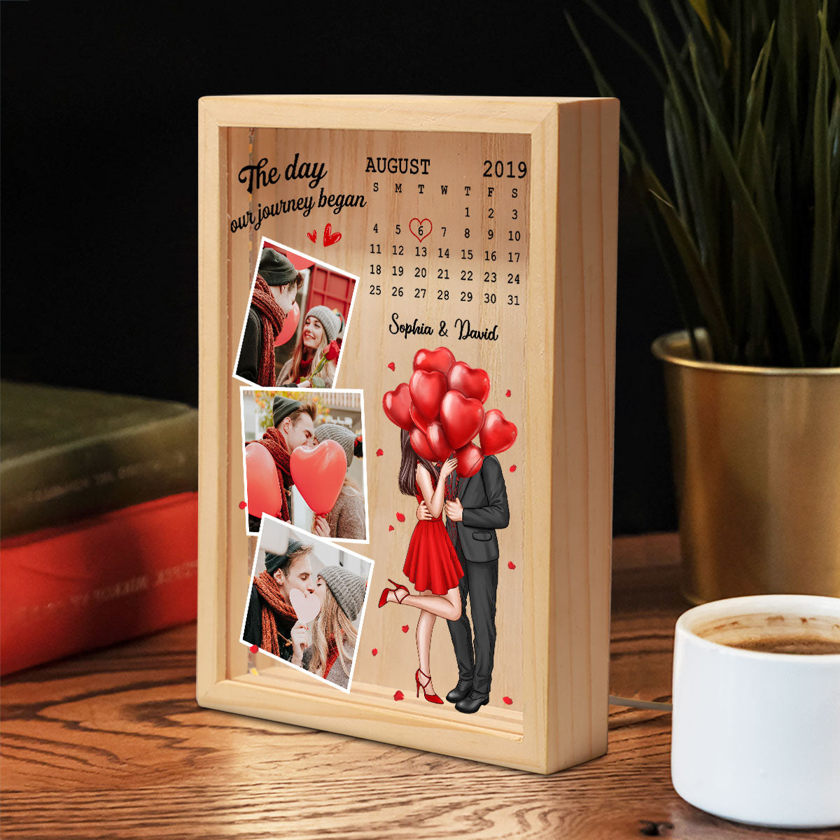 Couple Standing Kissing Calendar Date Photos Personalized Frame Light Box