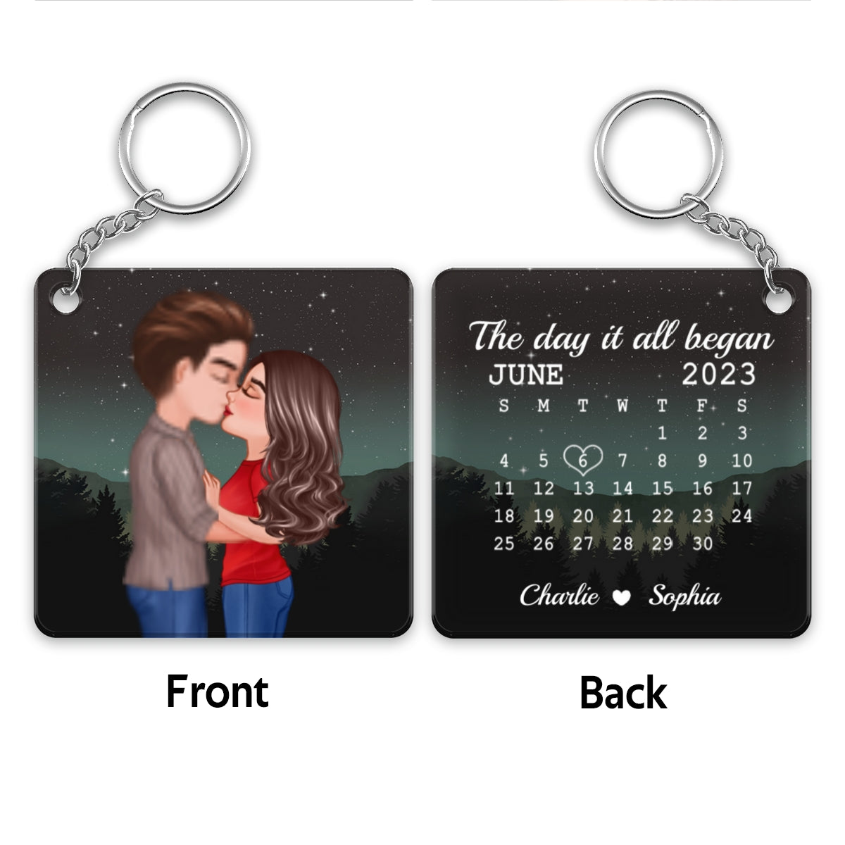 Doll Couple Kissing Anniversary Calendar Gift Personalized Acrylic Keychain