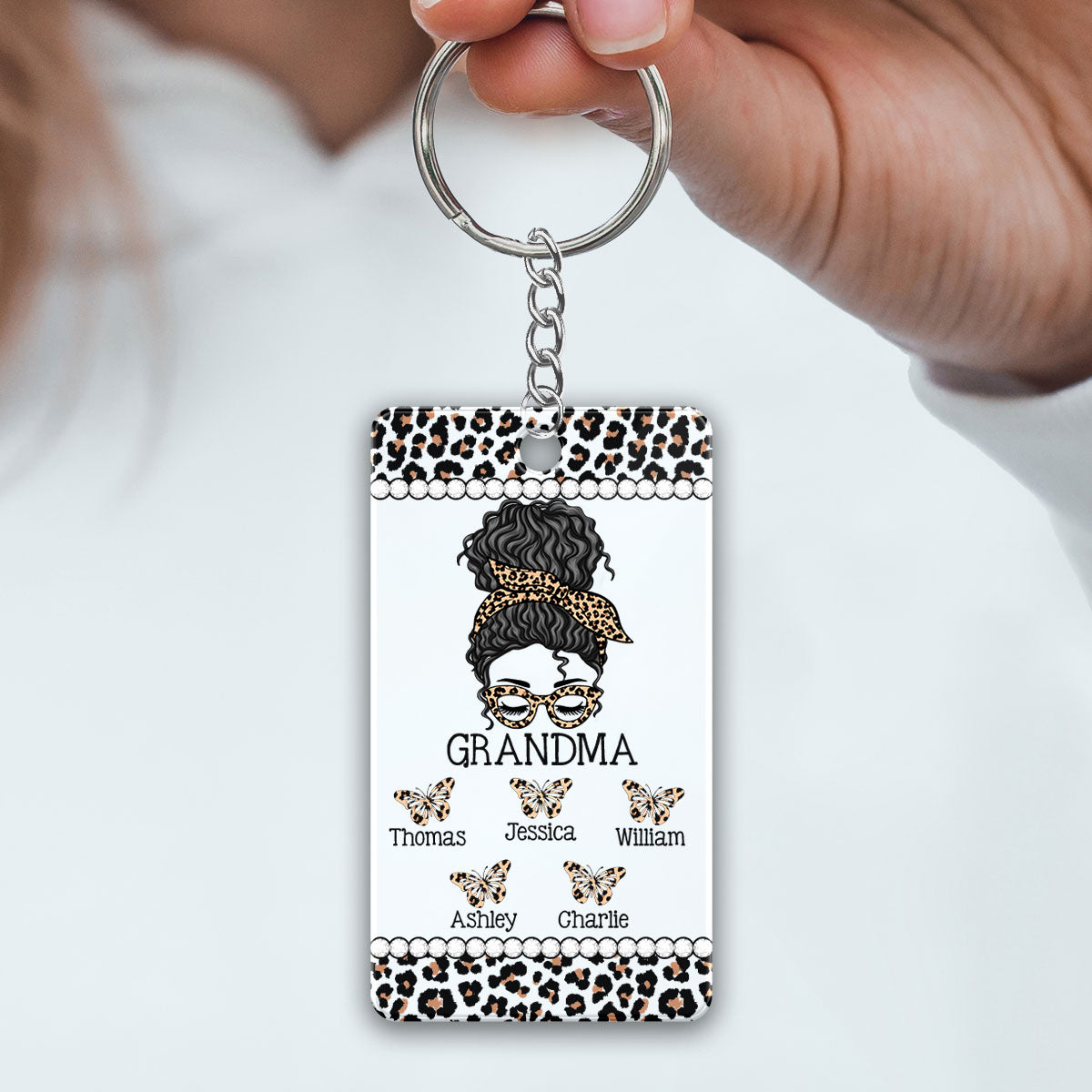Messy Bun Grandma Mom Different Pattern Personalized Acrylic Keychain
