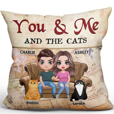 Couple And Cats Newspaper Background Personalized Pillow