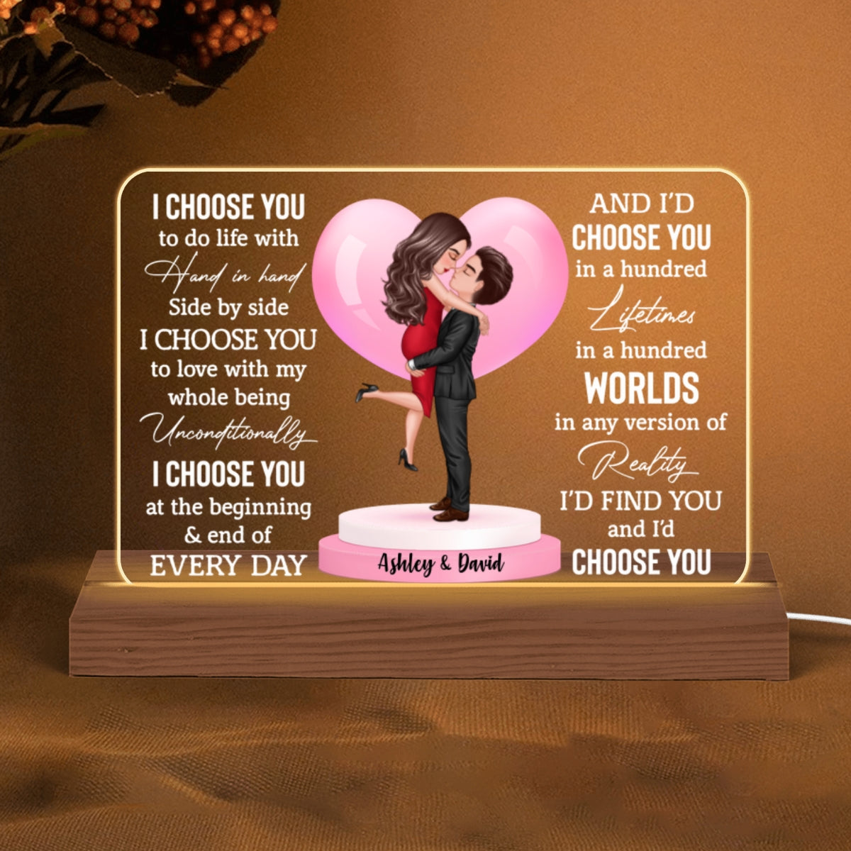 Couple I Choose You Personalized Custom Shape LED Night Light LED Lamp