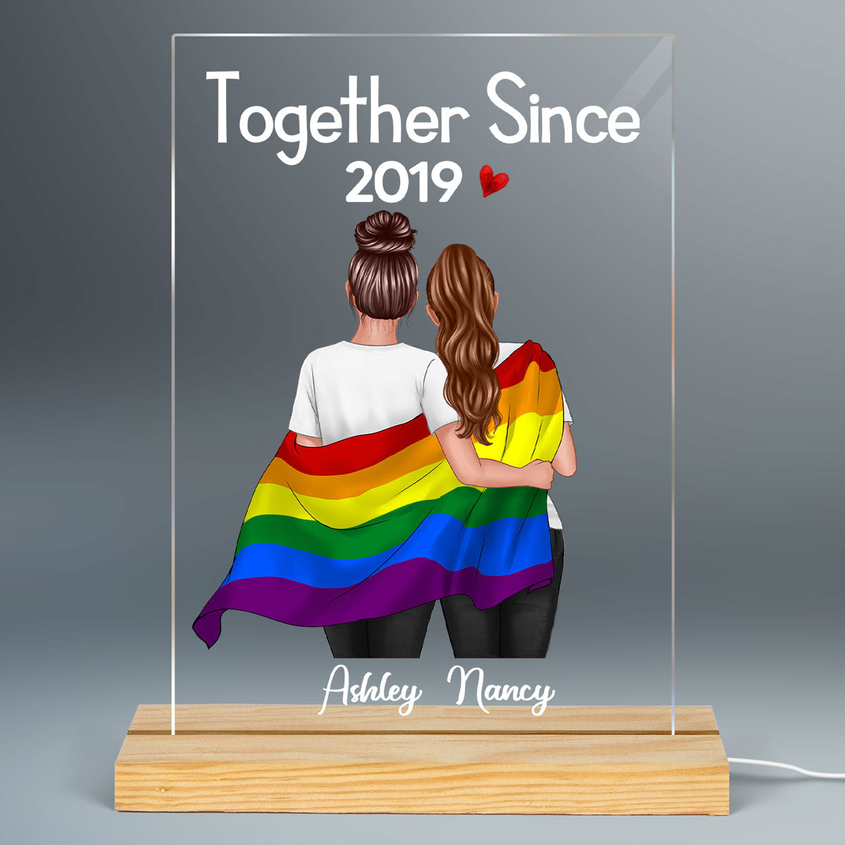 Couple Back View Together Since LGBTQ+ Personalized Rectangle Acrylic Plaque With LED Night Light