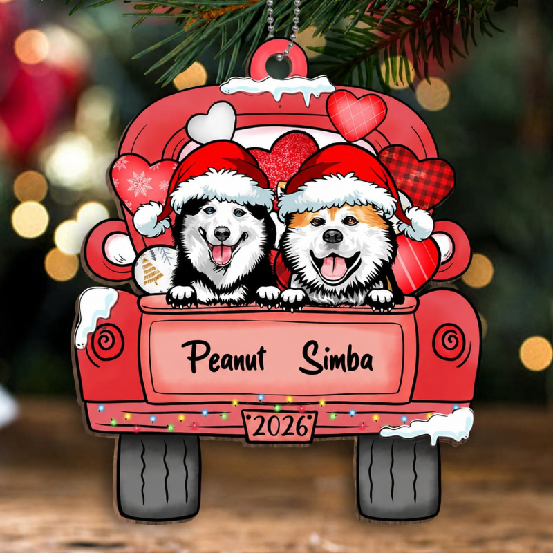 Dogs Christmas Pattern Personalized Wooden Ornament
