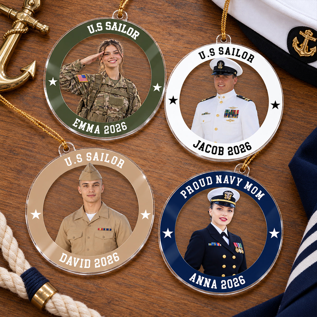 Custom Photo Navy Uniform – Personalized Acrylic Ornament – Proud Navy Mom Dad Keepsake, Christmas Gift for Military Family