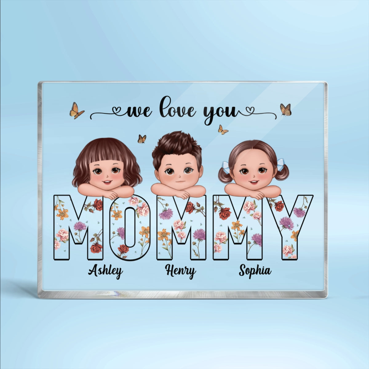 Kids On Hand Custom Birth Month Flower Gift For Mom Personalized Rectangle Acrylic Block Plaque