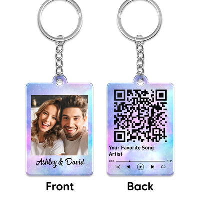 Couple Custom Photo & Favorite Song Scannable QR Code Personalized Acrylic Keychain