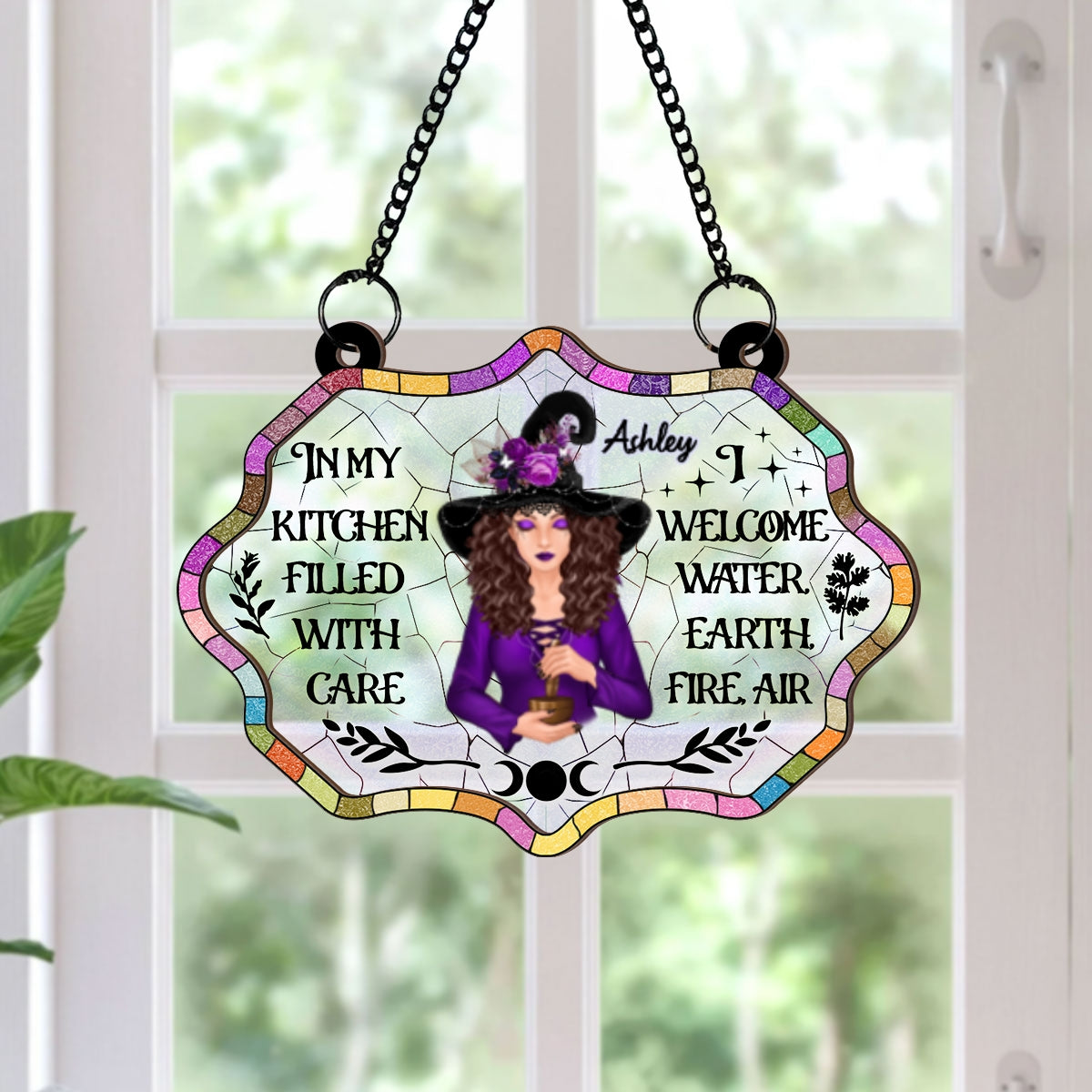 In My Kitchen Filled With Care Personalized Window Hanging Suncatcher Ornament, Halloween Decor