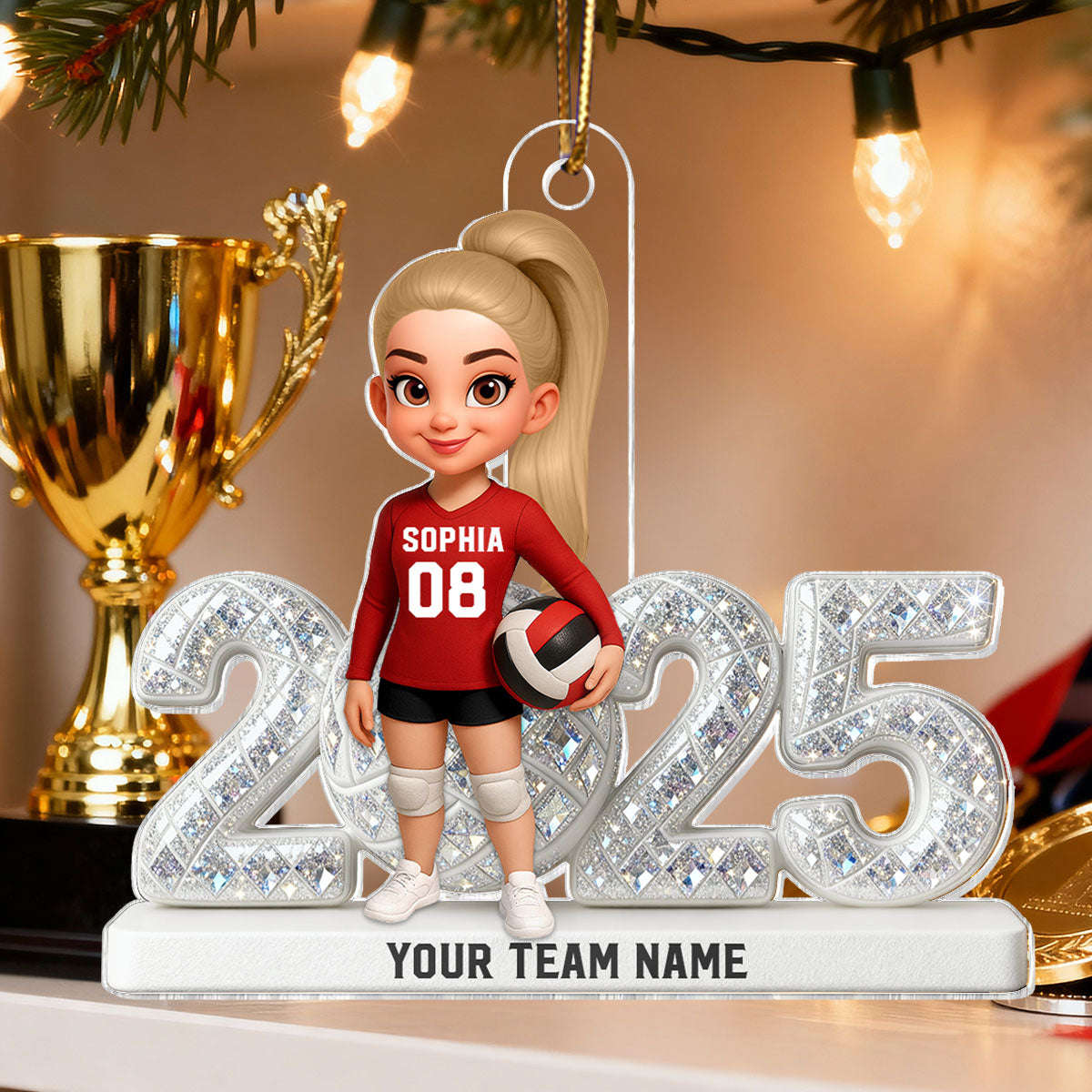 3D Effect Christmas Volleyball Player Keepsake - Personalized Acrylic Ornament - Gift For Volleyball Lovers, School Volleyball Team
