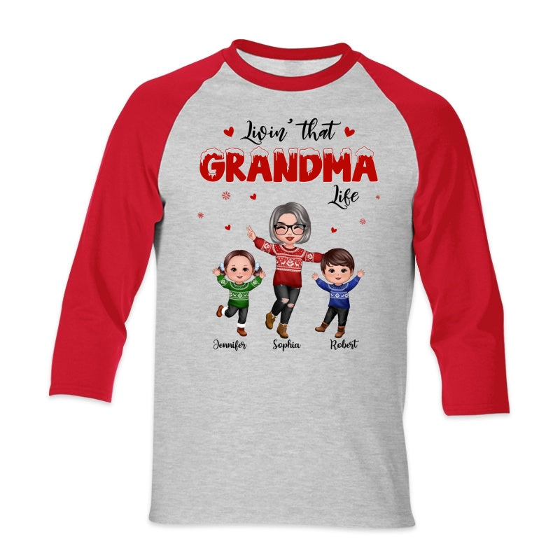 Christmas Livin‘ That Grandma Life With Happy Grandkids Personalized Shirt