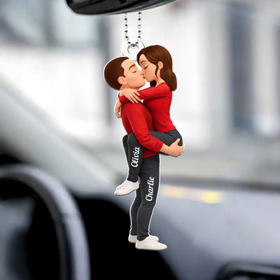 Couple Kissing - Personalized Acrylic Car Hanger - Anniversary, Valentine's Day Gift, Gift For Him, Gift For Her