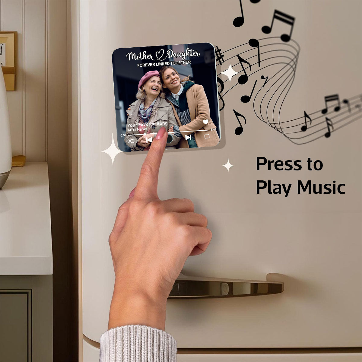 Mother & Daughters Sons Forever Linked Together Upload Photo Personalized Music Fridge Magnet, Heartfelt Gift , Birthday Gift For Mom