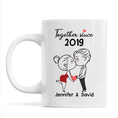 Chibi Couple Kissing Outline Personalized Mug - Gift For Him Gift For Her